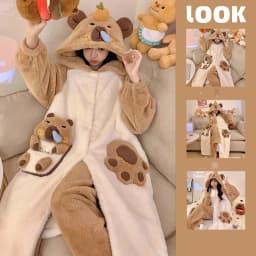 Thicken Flannel Cartoon Pajama Kigurumi Winter Robe Sleepwear Jumpsuit Halloween Funny Home Clothes Loungewear Cosplay Costume