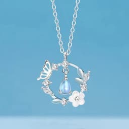 Simple Fashion Pink Zircon Cherry Blossom Pendant Necklace For Women Butterfly Love Collarbone Chain Wedding Jewelry Gifts