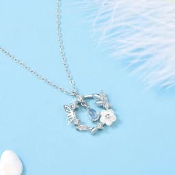 Simple Fashion Pink Zircon Cherry Blossom Pendant Necklace For Women Butterfly Love Collarbone Chain Wedding Jewelry Gifts