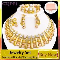 GZJPEI Fashion Luxury Jewelry Set High Quality Gorgeous Three Tone Design For Women Bridal Wedding Engagement Jewelry Gift Box