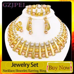 GZJPEI Fashion Luxury Jewelry Set High Quality Gorgeous Three Tone Design For Women Bridal Wedding Engagement Jewelry Gift Box
