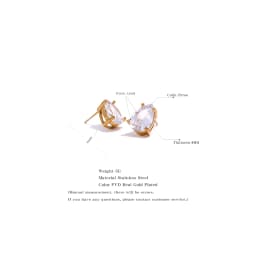 Yhpup Shinny AAA Cubic Zirconia Stainless Steel Water Drop Stud Earrings Women 18k Gold Plated Waterproof Fashion Bling Jewelry