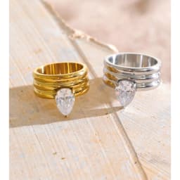 Yhpup Stainless Steel Layered Zircon Teardrop Cast Ring High Quality Shiny Aesthetic Premium Jewelry Accessories