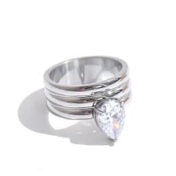 Yhpup Stainless Steel Layered Zircon Teardrop Cast Ring High Quality Shiny Aesthetic Premium Jewelry Accessories