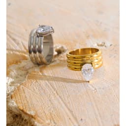 Yhpup Stainless Steel Layered Zircon Teardrop Cast Ring High Quality Shiny Aesthetic Premium Jewelry Accessories