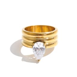 Yhpup Stainless Steel Layered Zircon Teardrop Cast Ring High Quality Shiny Aesthetic Premium Jewelry Accessories