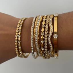 Uworld Delicate Crystal Bangle For Women Minimalist 18K Gold Plated Stainless Steel Bangle Party Wedding Fashion Jewelry Gift