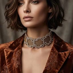 Fashion Retro Luxury Shiny Metal Mesh Spliced Choker Necklace for Party