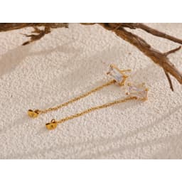 Yhpup Shiny Cubic Zirconia Stainless Steel Chain Drop Dangle Earrings for Women Chic Daily Trendy Jewelry Wholesale Waterproof