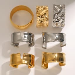 Uworld Unique Stainless Steel Metal Wide Cuff Open Bracelet Bangle 18K Gold PVD Plated Waterproof Fashion Essential Jewelr