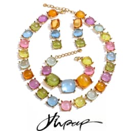 Yhpup Colorful Acrylic Resin Square Chain Necklace Bracelet Earrings Set PVD Plated Stainless Steel Fashion Y2K Jewelry