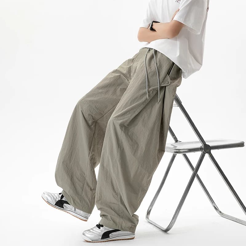 Ice Silk Joggers Pants Men Summer Trendy Brand Loose Straight Wide-leg Thin Trousers Man Breathable Quick-dry Slacks Long Pants