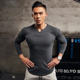 Men Slim Fit Fashion Long Sleeved Top Fitness Motion Hip Hop Streetwear Running And Fitness V Neck Trend Top