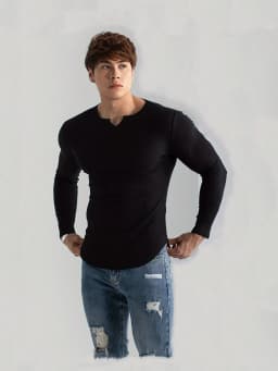 Men Slim Fit Fashion Long Sleeved Top Fitness Motion Hip Hop Streetwear Running And Fitness V Neck Trend Top