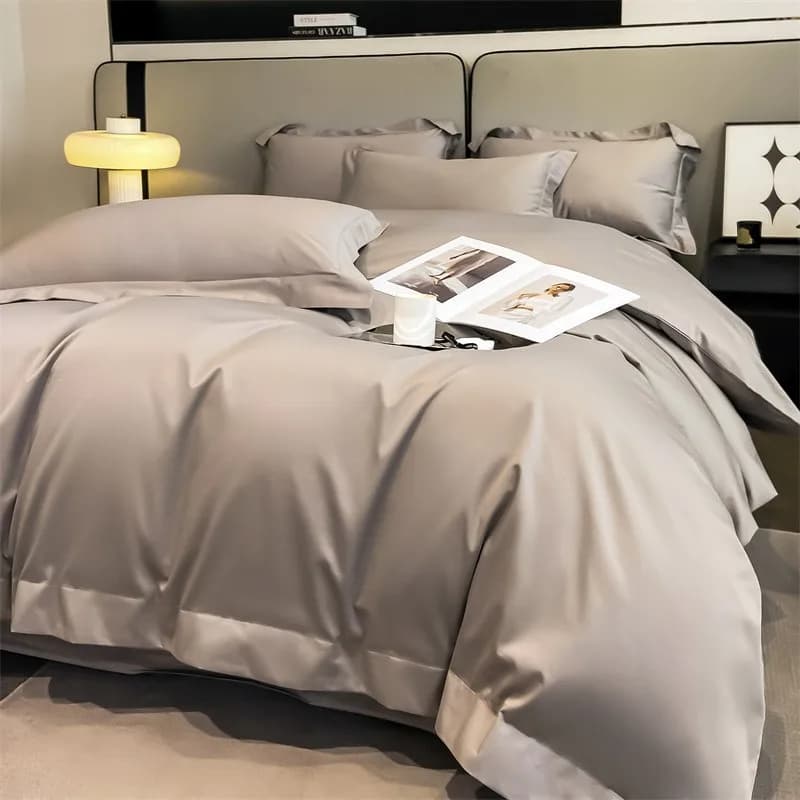 Premium Quality Duvet Cover Set 1000TC Egyptian Cotton Solid Plain Double Twin 4pcs Bedding set 1Flat/Fitted Sheet 2Pillow shams