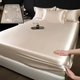 3 Pcs High End 100% Mulberry Silk Fitted Sheet Set with Pillowcase Luxury Solid Color Silk Bedsheet Soft Smooth Satin Bed Linen