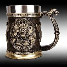 Norse Mythology Odin Thor Mug Tankard 304 Stainless Steel Resin 3D Retro Beer Stein Birthday God of War Lover Gift 600ml 20 oz