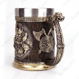 Norse Mythology Odin Thor Mug Tankard 304 Stainless Steel Resin 3D Retro Beer Stein Birthday God of War Lover Gift 600ml 20 oz