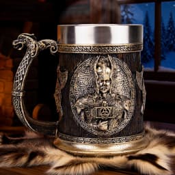 Norse Mythology Odin Thor Mug Tankard 304 Stainless Steel Resin 3D Retro Beer Stein Birthday God of War Lover Gift 600ml 20 oz
