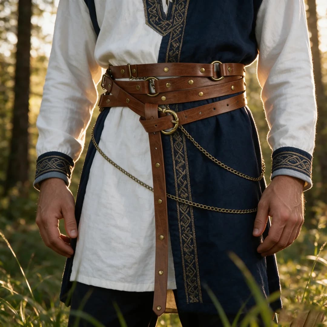 UYEE Retro Viking Style Belt Adjustable Medieval PU Leather Belt with Metal Chain Punk Steampunk Cosplay Accessories