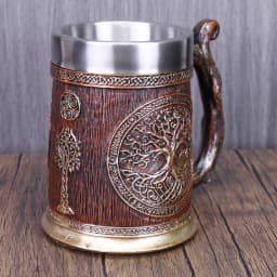 Danegeld Viking TREE LIFE Mug Tankard Norse Mythology Fans Beer 304 Stainless Steel Resin Stein Cup Goblet Wine Glass 600 200 ml