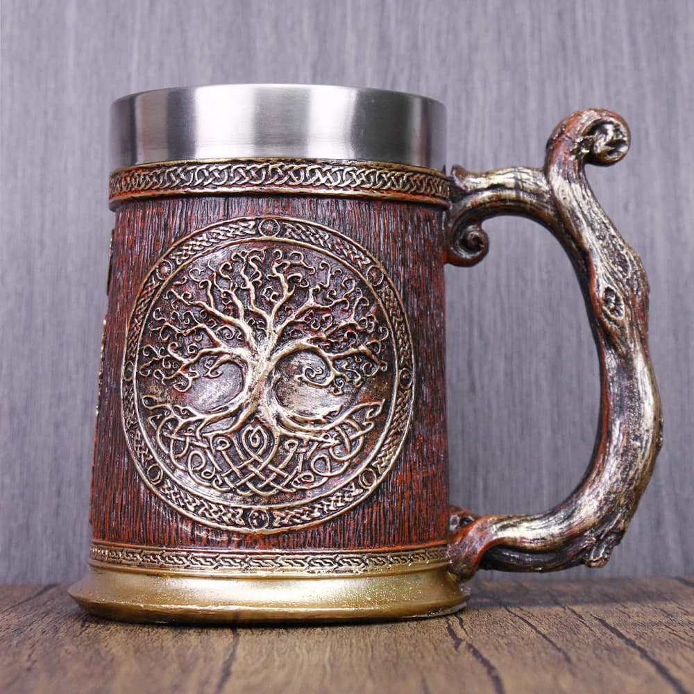 Danegeld Viking TREE LIFE Mug Tankard Norse Mythology Fans Beer 304 Stainless Steel Resin Stein Cup Goblet Wine Glass 600 200 ml