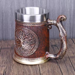Danegeld Viking TREE LIFE Mug Tankard Norse Mythology Fans Beer 304 Stainless Steel Resin Stein Cup Goblet Wine Glass 600 200 ml
