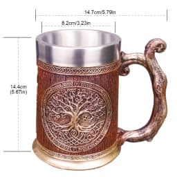 Danegeld Viking TREE LIFE Mug Tankard Norse Mythology Fans Beer 304 Stainless Steel Resin Stein Cup Goblet Wine Glass 600 200 ml