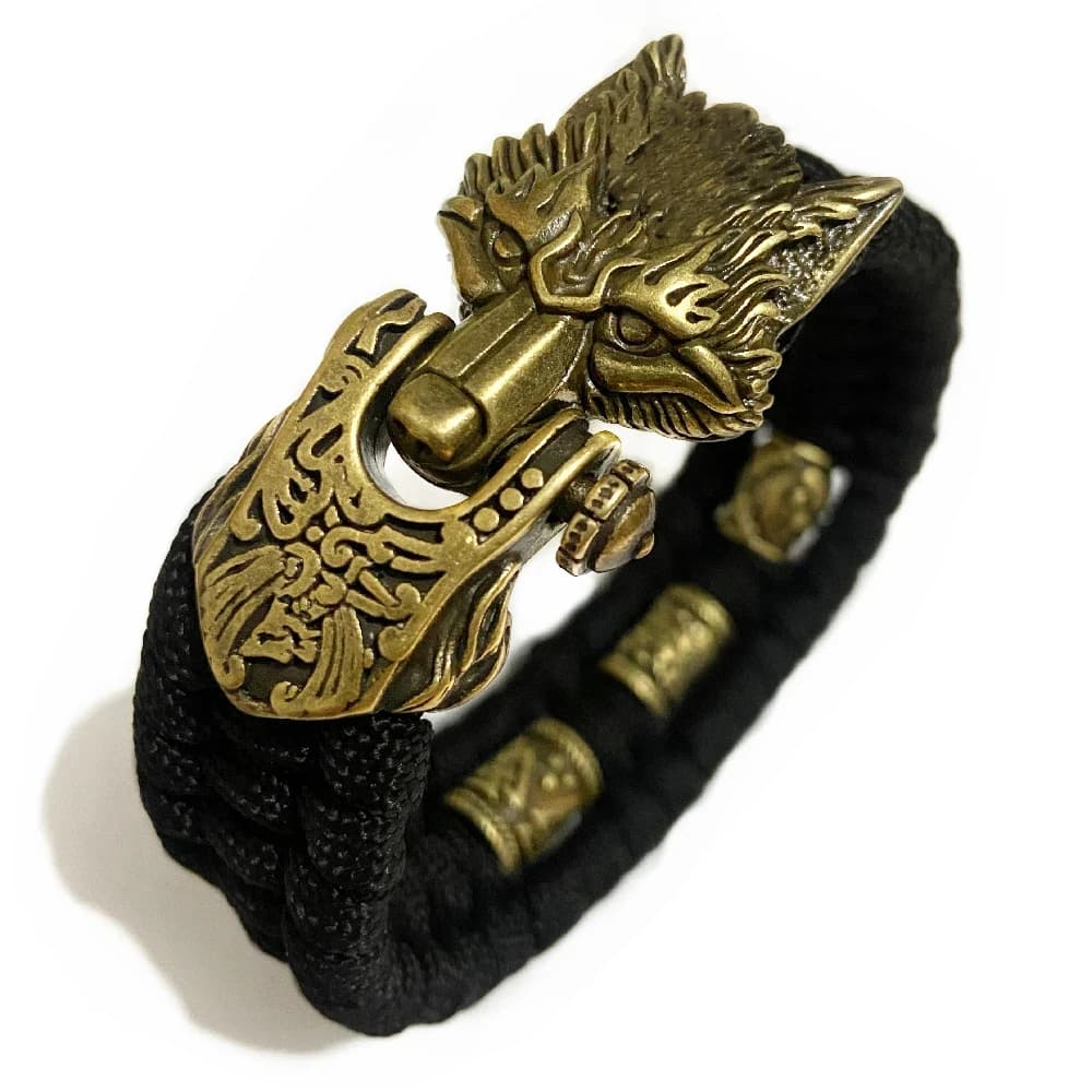 Viking Ancient Bronze Wolf Head Bracelet for Men Punk Stainless Steel Bangle Handmade Woven Rope Wristband Vintage Jewelry Gifts