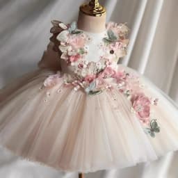 Custom Pink Floral Butterfly Tulle Flower Girl Dress First Christmas Dress Wedding Party Gown for Girls فساتين اطفال