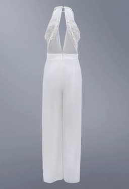 Sexy Deep V-neck Jumpsuits Women Sleeveless Halter Neck Backless Lace Hollow Out Wide Legs Slit Flared Jumpsuit Elegant Fashions