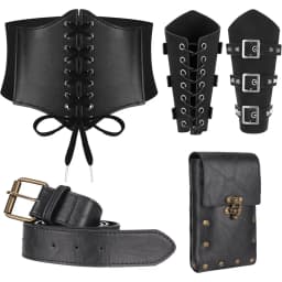 5pcs/4pcs Medieval Renaissance Costume Set Wallet/Belt/Pouch/Keychain Corset PU Leather Belt Wallet Hiking Steunk Viking Cosp