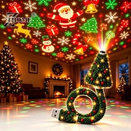 Christmas Projector Light USB Powered Christmas Night Lights With 6 Holiday Patterns Flexible Tree Lamp For Bedroom Ceiling