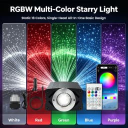 16W RGBW Fiber Optic Star Ceiling Light Kit with APP & Remote Control, Music Sync Mode for Car Roof Home Theater Decoration, 500-1200pcs 0.25-0.75mm Fiber Cable, US Warehouse