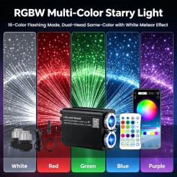 32W RGBW Fiber Optic Star Ceiling Light with Twinkle & Meteor Effect, Bluetooth APP + Remote Control Starlight Headliner Kit for Car Roof Home Theater, USA Warehouse