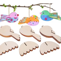 YOMDID 5pcs Unfinished Wooden Ornaments - Blank Wooden Bird Hanging Decorations, Colorful Painted Design (with Hemp Rope)