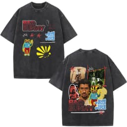 Rapper Bad Bunny Washed Vintage T-shirt Debi Tirar Mas Fotos DTMF World Tour 2026 T Shirts Men Women Fashion Hip Hop T-shirts