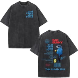 Rapper Bad Bunny Washed Vintage T-shirt Debi Tirar Mas Fotos DTMF World Tour 2026 T Shirts Men Women Fashion Hip Hop T-shirts