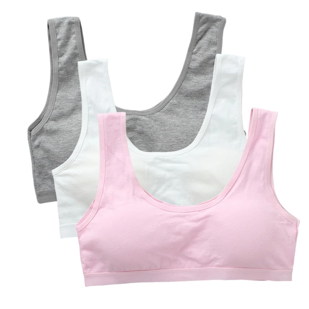 3PCS Kids Cotton Sports Training Bra Solid Color Young Children Underwears Teenage Girls Crop Tops Development Student Vest Bras