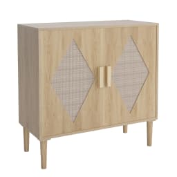 GarveeLife Boho Wooden Sideboard with Rattan Doors for Living Room/Dining Room/Hallway - 2 Doors, Adjustable Shelf, Storage - 80 X 40 X 88 cm