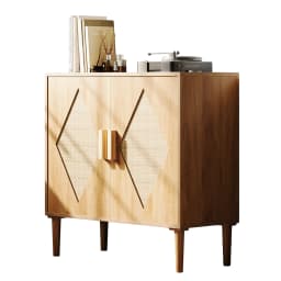 GarveeLife Boho Wooden Sideboard with Rattan Doors for Living Room/Dining Room/Hallway - 2 Doors, Adjustable Shelf, Storage - 80 X 40 X 88 cm