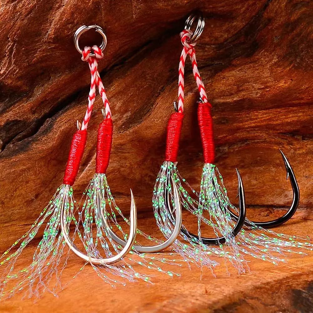 10PCS/Lot Cast Jig Assist Hook High Carbon Steel Angle Barbed Thread Feather Lure Fishing Tackle Slow Jigging Sea Pesca Fishhook