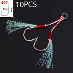 10PCS/Lot Cast Jig Assist Hook High Carbon Steel Angle Barbed Thread Feather Lure Fishing Tackle Slow Jigging Sea Pesca Fishhook