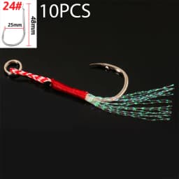 10PCS/Lot Cast Jig Assist Hook High Carbon Steel Angle Barbed Thread Feather Lure Fishing Tackle Slow Jigging Sea Pesca Fishhook