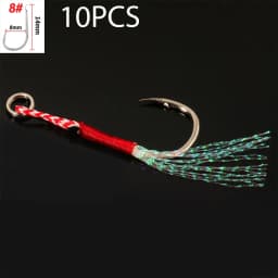 10PCS/Lot Cast Jig Assist Hook High Carbon Steel Angle Barbed Thread Feather Lure Fishing Tackle Slow Jigging Sea Pesca Fishhook