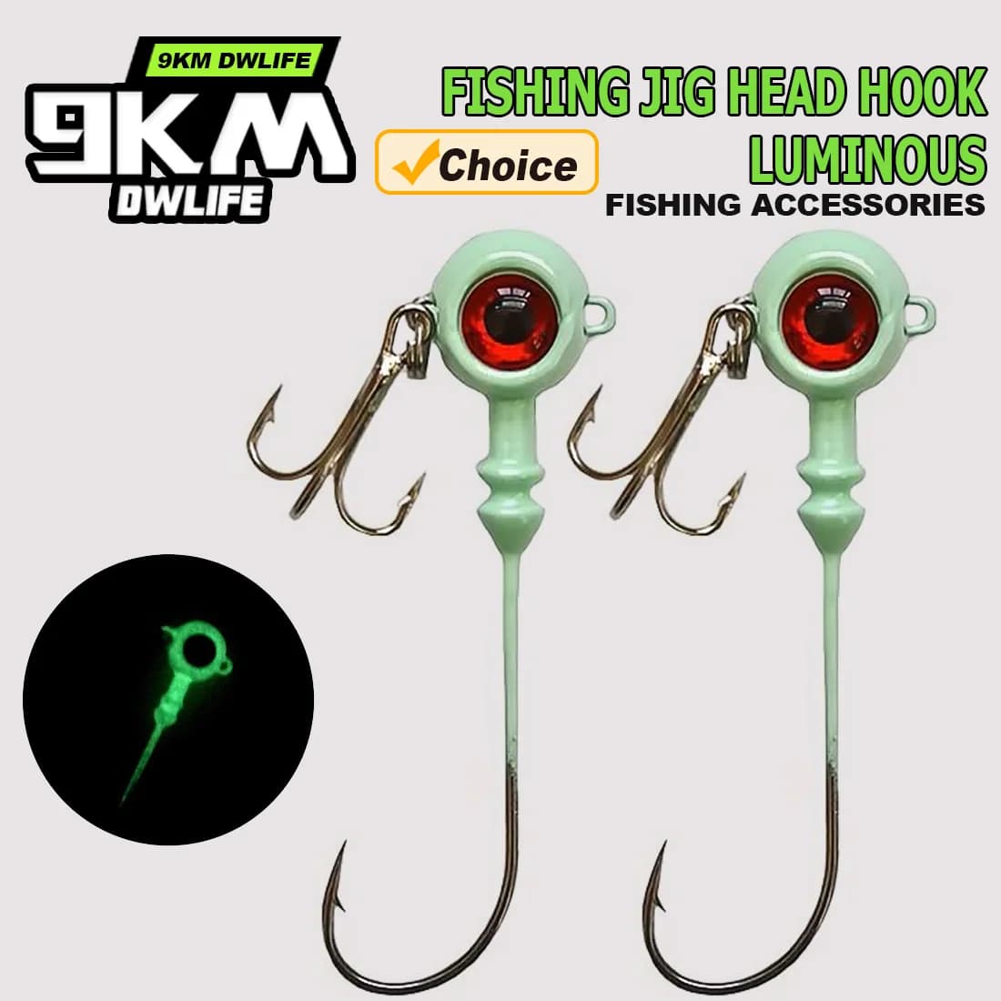 9KM Fishing Jig Heads Hook 5-10pcs Glow Fishing Hook with Treble Hooks Saltwater High Carbon Steel for Walleye Crappie Bass Fish
