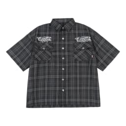 Chicano Safari Short Sleeve Shirt Mens Summer Streetwear Casual Loose Letter Embroidery Lapel Plaid Shirt Man