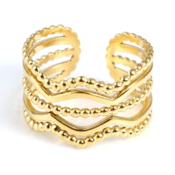 Fashion Stainless Steel Open Rings For Men Women Jewelry Classic Gold Color Link Chain Adjustable Ring Gift (US size 8.5) 18.5mm