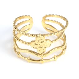 Fashion Stainless Steel Open Rings For Men Women Jewelry Classic Gold Color Link Chain Adjustable Ring Gift (US size 8.5) 18.5mm