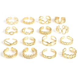 Fashion Stainless Steel Open Rings For Men Women Jewelry Classic Gold Color Link Chain Adjustable Ring Gift (US size 8.5) 18.5mm
